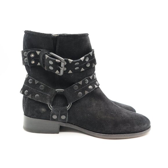 Frye Boots Carly Stud Short Engineer Harness Boot Women's Size 7 B Black Suede - Picture 1 of 9